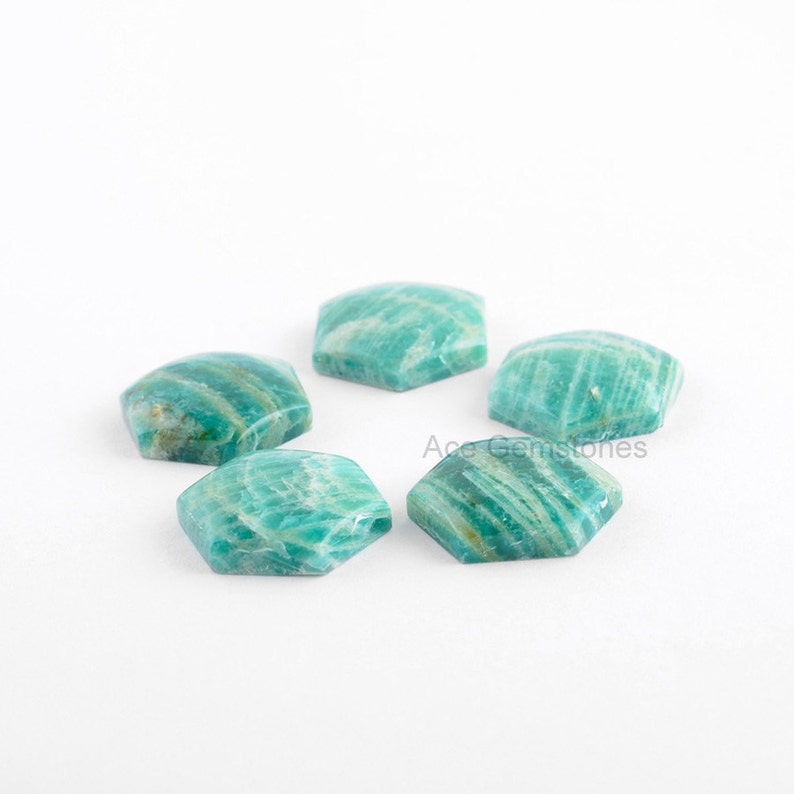 10mm Hexagon 5 Pcs. Amazonite Loose Gemstone, Amazonite Smooth Cabochon, Wholesale Gemstone image 2