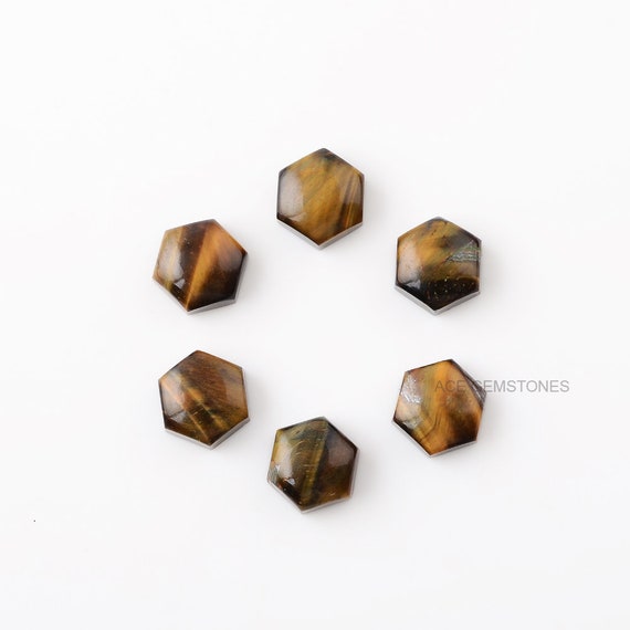 Tiger Eye 10mm Hexagon Shape Gemstone-Calibrated Cabochons-Jewelry Making Stone-Tiger Eye Cabochons-Gemstone Lot-5 pcs