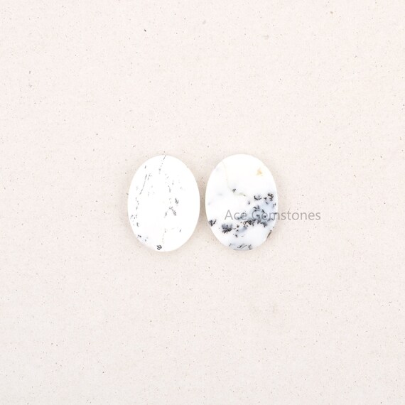 Loose Gemstone, Dendritic Agate 15x20x3mm Both Side Flat Smooth Stone, Cabochons Gemstone, Dendritic Agate, Calibrated Cabochons - 5 Pcs.