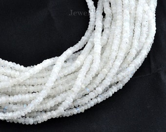 Rainbow Moonstone Rondelle Faceted Semiprecious Gemstone Beads A+ Grade, 3-4 mm, 34 cm Strand
