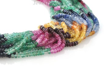 Multi Sapphire Rondelle Faceted Wholesale Beads Semiprecious Gemstone Beads A+ Grade, 3-4 mm, 1 - Strand