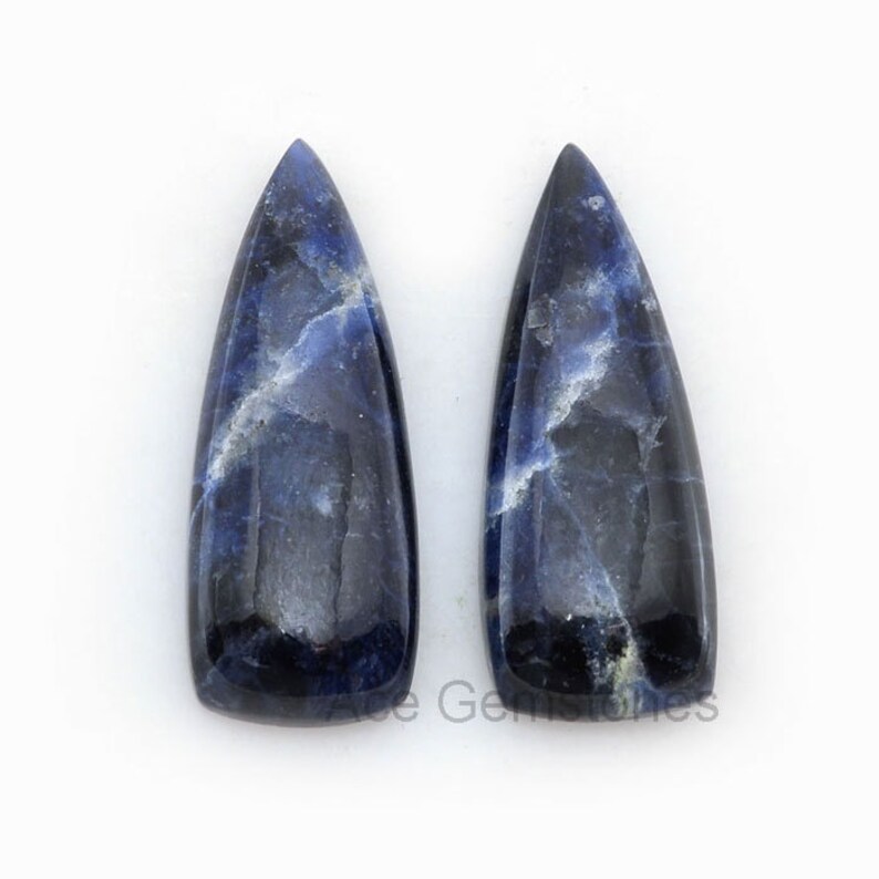 Sodalite Loose Gemstone Cabochon Fancy Cut Pair 13x35 mm image 1