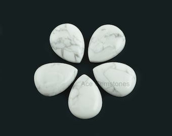 White Howlite Pear Gemstone, Loose Cabochons Gemstone, Howlite Smooth 15x20mm, Supplies Gemstone - 5 Pcs.