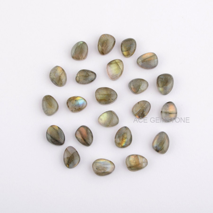 Natural Labradorite Calibrated Cabochons Gemstone 6x8 to 7x9 Nugget For Making Jewelry-15Pcs