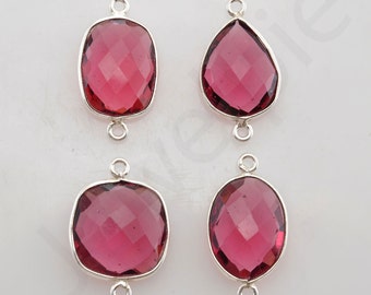 Pink Tourmaline Quartz 925 Sterling Silver Bezel Connector and Charm, 1 piece