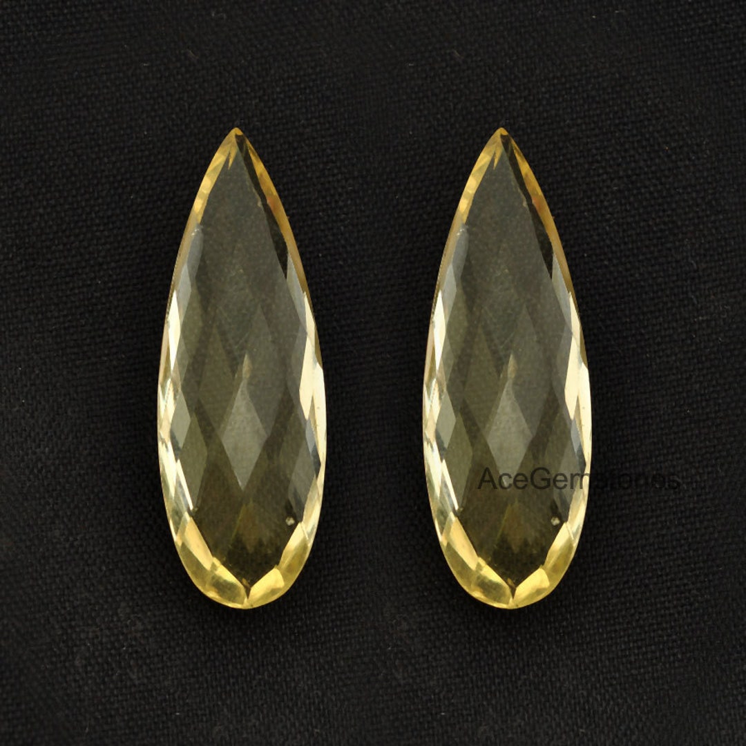 レモンクォーツ ルース ジェムストーン ロングドロップ ペア 11 x 32