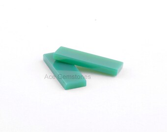 Chrysoprase Chalcedony Long Rectangle Loose Gemstone 10x30x3mm, Both Side Flat Smooth Stone, Calibrated Cabochons Supplies Stone - 2Pcs