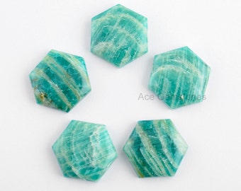 10mm Hexagon 5 Pcs. - Amazonite Loose Gemstone, Amazonite Smooth Cabochon, Wholesale Gemstone