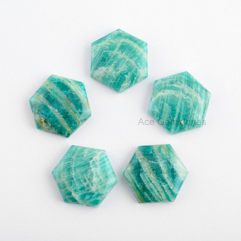 10mm Hexagon 5 Pcs. Amazonite Loose Gemstone, Amazonite Smooth Cabochon, Wholesale Gemstone image 1