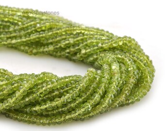 Green Peridot Beads Rondelled Faceted Semiprecious Gemstone Beads A+ Grade, 4-5 mm, 35 cm Strand, Wholesale Beads Supplies