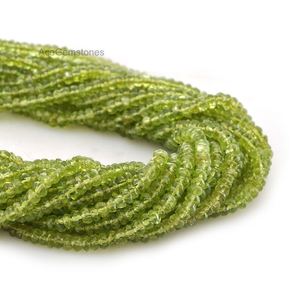 Green Peridot Beads Rondelled Faceted Semiprecious Gemstone Beads A+ Grade, 4-5 mm, 35 cm Strand, Wholesale Beads Supplies