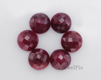 Loose Gemstone Cabochon Ruby Faceted Round 10x10 AAA Grade - 5 Pcs.