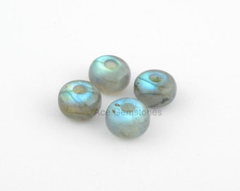 Big Hole Beads, Labradorite Smooth Gemstone Rondelle European Style Large Hole Beads For Necklace and Bracelet - 5 Pcs.