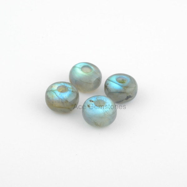 Big Hole Beads, Labradorite Smooth Gemstone Rondelle European Style Large Hole Beads For Necklace and Bracelet - 5 Pcs.