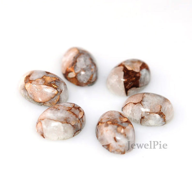 Loose Gemstone Cabochon Copper White Calcite Oval 10x14 AAA Grade 6 Pcs.