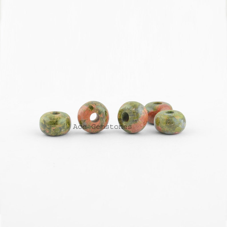 Unakite Big Hole Smooth Rondelle Beads, Gemstone Rondelle European Style Large Hole Beads For Necklace and Bracelet 5 Pcs. image 1