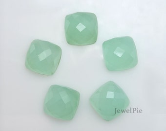 Aqua calcedônia 12x12 mm formato de almofada pedras preciosas cortadas em tabuleiro de xadrez, fornecedor de pedras preciosas, lote de pedras preciosas, pedras de alta qualidade de grau AAA -5 unidades.