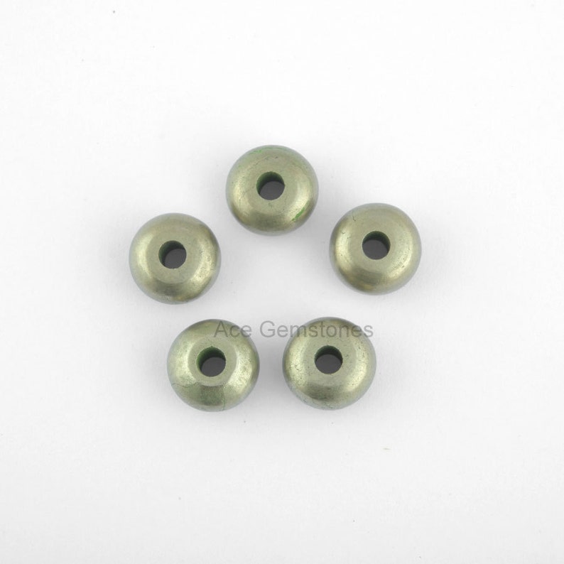 Big Hole Beads 5 Pcs. Pyrite Smooth Gemstone Rondelle European Style Large Hole Beads For Necklace and Bracelet