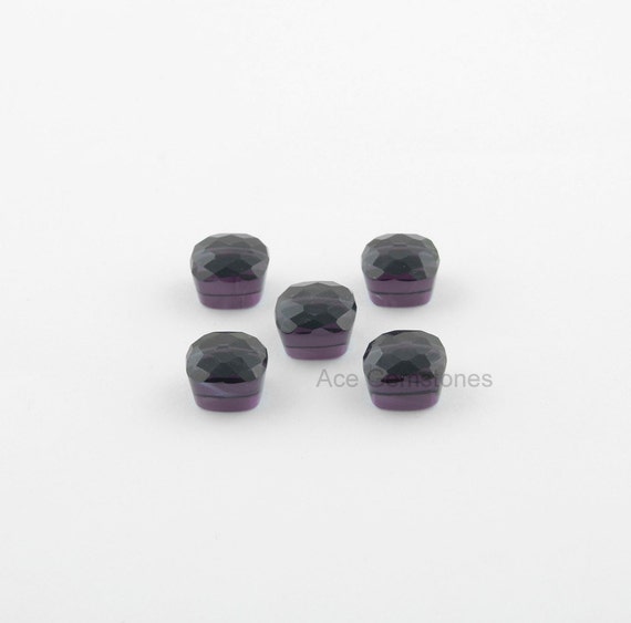 Football Cut Amethyst Quartz 12 mm Cushion Round Faceted Gemstone, 8 mm Calibrated Cabochon, Loose Gemstone - 5pcs.