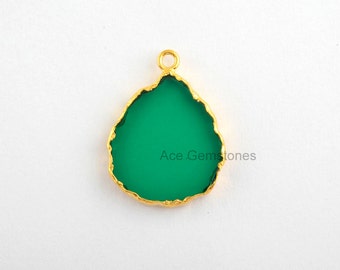Hecho a mano Emerald Quartz Slice Estación de bisel Micron Oro plata esterlina conector y encanto, 1 pieza