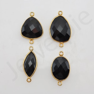 Black Onyx Gold Plated Sterling Silver Bezel Station Connector and Charm, Silver Charms Supplier, Wholesale Connectors-1 piece