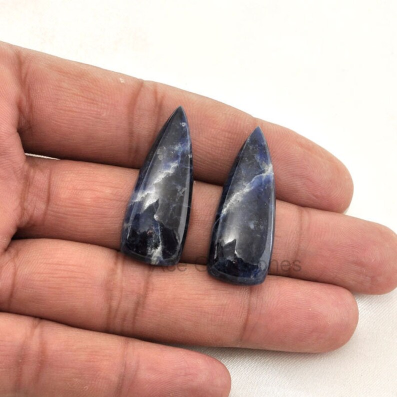 Sodalite Loose Gemstone Cabochon Fancy Cut Pair 13x35 mm image 3