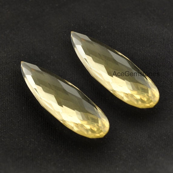 レモンクォーツ ルース ジェムストーン ロングドロップ ペア 11 x 32
