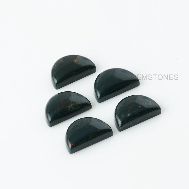 Bloodstone 10x16 mm Half Moon Shape Gemstone-Jewelry Making Gemstone-Wholesale Gemstone-Calibrated Cabochons-Bloodstone Gemstone- 5pcs image 3