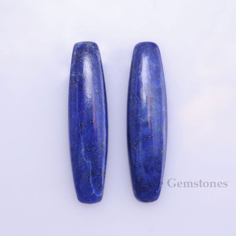 Lapis Lazuli 10x35 mm Fancy Flat Back Long Rectangle Cabochons, Gemstone Cabochons, Jewelry Making Gemstone 2 pcs. image 1
