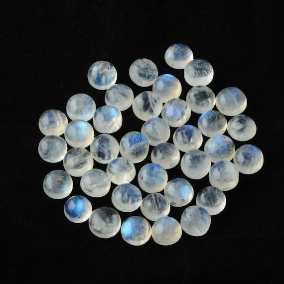 Rainbow Moonstone 10mm Round Shape Cabochons Gemstones, AAA Quality Calibrated Gemstone For Jewelry, Natural Moonstone Blue Fire Gems- 5Pcs