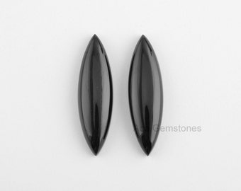 Black Onyx 10x35 mm Marquise Shape Pair Gemstones, Flat Back Cabochon, Wholesale Gemstone, Gemstone Supplier, Pair Cabochons -2pcs
