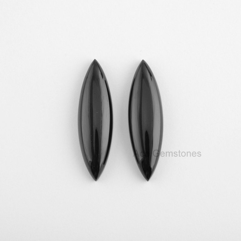 Black Onyx 10x35 mm Marquise Shape Pair Gemstones, Flat Back Cabochon, Wholesale Gemstone, Gemstone Supplier, Pair Cabochons 2pcs image 1