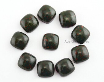 Gorgeous Bloodstone Smooth Gemstone Cushion 10x10mm AAA Grade Loose Gemstone Cabochon - 5 Pcs. Wholesale Gemstone