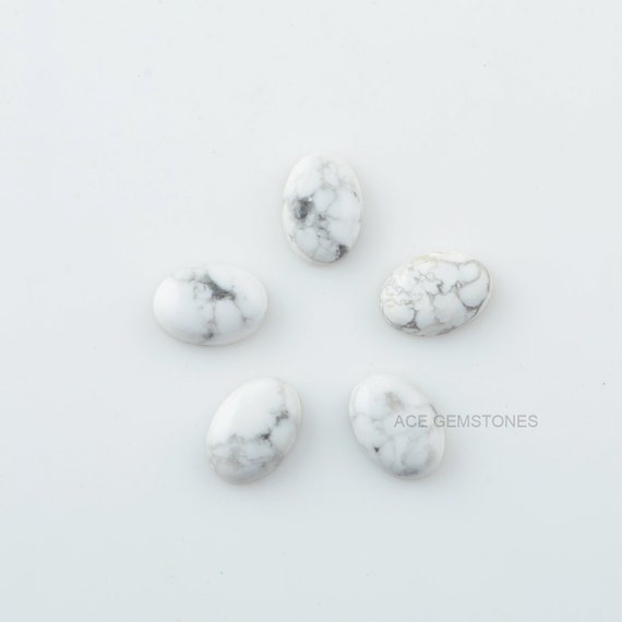 White Howlite Oval Shape Gemstone-Jewelry Making Gemstone-Calibrated Cabochons-Howlite Stone-Gemstone Cabochons-Gemstone Lot-5pcs
