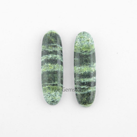 Green Zebra Jasper, Smooth Cabochon, Long Oval Cabochon, 10x35mm