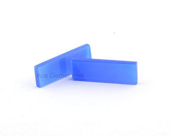 Blue Chalcedony Both side Flat Smooth Stone, Chalcedony Long Rectangle Loose Gemstone 10x30x3mm Top Quality Supplies Stone - 2Pcs