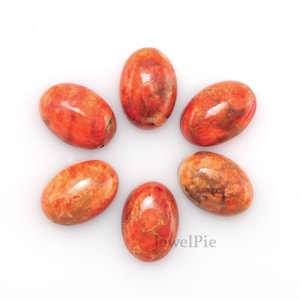 Puede incluir: Seis cabujones ovalados de piedra pulida, de color naranja y marr&oacute;n. Los cabujones est&aacute;n dispuestos en c&iacute;rculo sobre un fondo blanco.