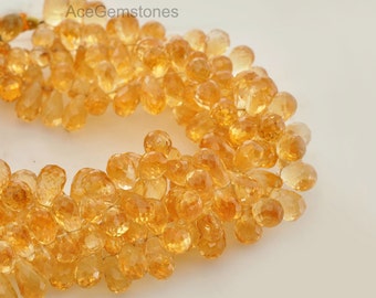Abalorios de gema citrina, cuentas de caída de citrino, cuentas de citrino, Citrne Briolette semiprecioso gemstone abalorios, 6x11 mm, media hebra 4 pulgadas