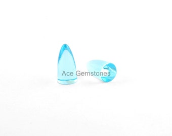 Beautiful Semiprecious Cabochon Bullet Shape Aqua Quartz Loose Gemstone 8x16mm AAA Grade - 5pcs.