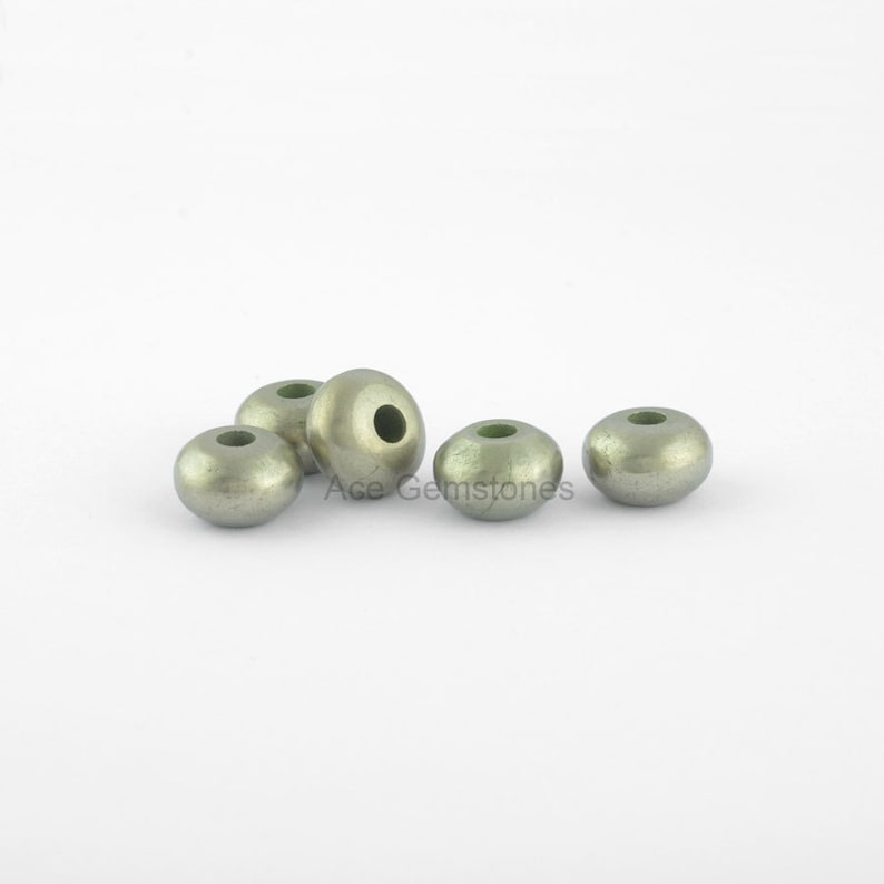 Big Hole Beads 5 Pcs. Pyrite Smooth Gemstone Rondelle European Style Large Hole Beads For Necklace and Bracelet