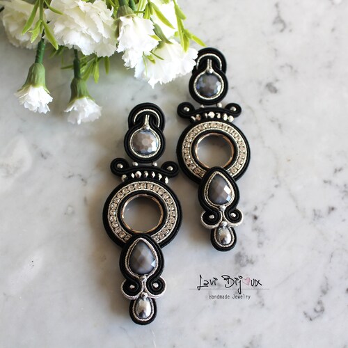 Very long Soutache Earrings, Handmade Earrings, Hand Embroidered, shops Soutache Jewelry, Handmade from Italy, OOAK