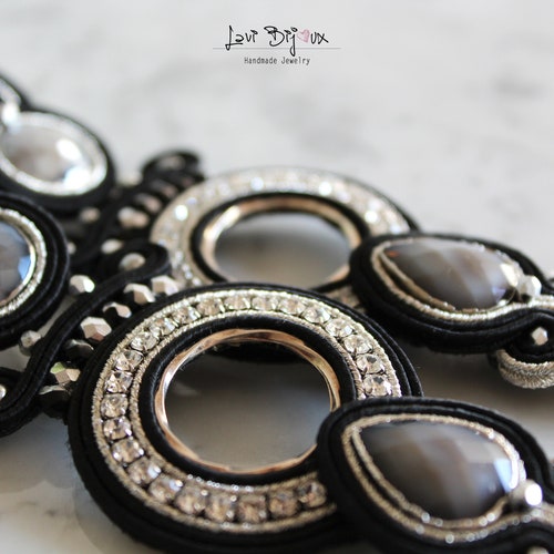 Very long Soutache Earrings, Handmade Earrings, Hand Embroidered, shops Soutache Jewelry, Handmade from Italy, OOAK