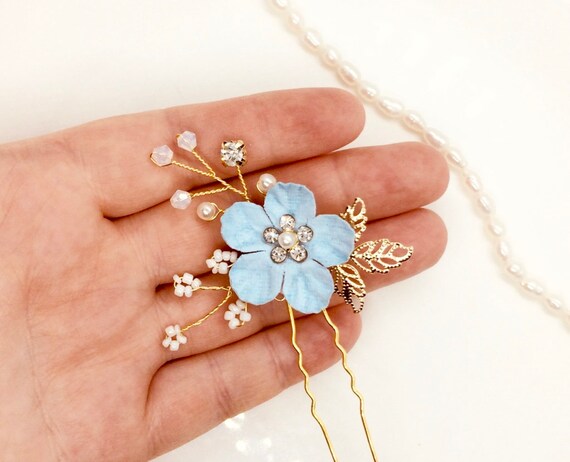 Powder Blue Hair Pins Bridal Hair Pins Something Blue Hair Etsy