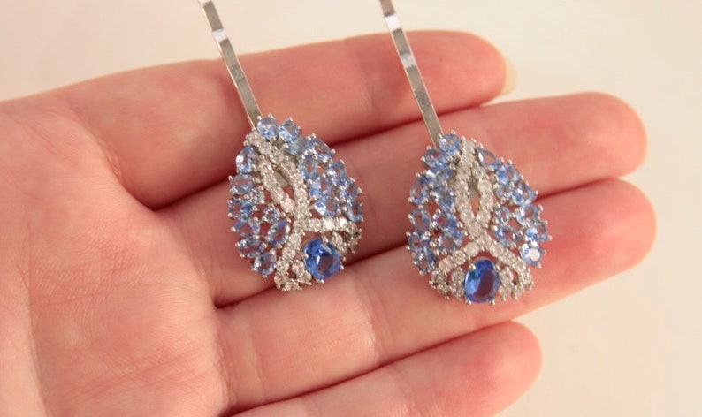 Blue Hair Pins Violet Blue Head Pins Lilac Blue Bridal Hair Pin Wedding Blue Pins Vintage Wedding Blue Hair Jewellery Art Deco Headpiece