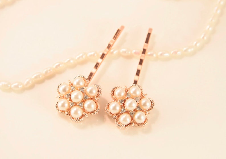 Bridesmaid Hair Pins Rose Gold Hair Pin Pearl Bobby Pins Bridesmaid Crystal Hair Pins Rose Gold Hair Clip White Rose Gold Hair Accessory