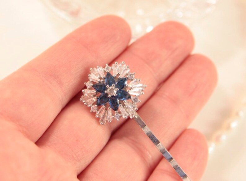 Dusty Blue Hair Pin Elsa Clip Powder Blue Hair Flowers Snowflake Hair Clips Star Bobby Pin Something Blue Hair Pin Cubic Zirconia Hair Piece