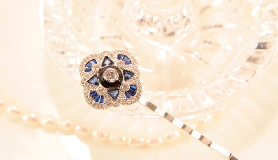 1920s Diamond Hair Pins Antique Bridal Pin Sapphire Wedding Etsy