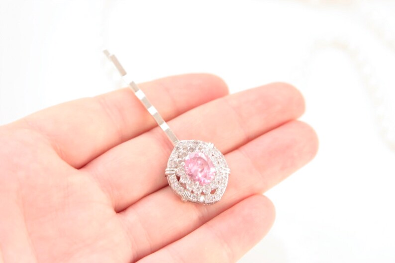 Gatsby Hair Pin Pink Hair Pin Crystal Bobby Pin Wedding Hair Pins Bridesmaid Hair Pins Diamond Hair Pins Blush Pink Silver Head Piece