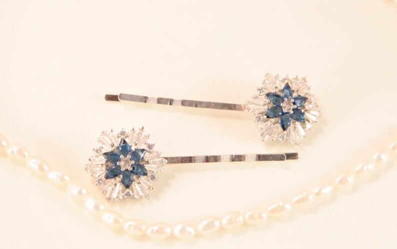 Dusty Blue Hair Pin Elsa Clip Powder Blue Hair Flowers Snowflake Hair Clips Star Bobby Pin Something Blue Hair Pin Cubic Zirconia Hair Piece