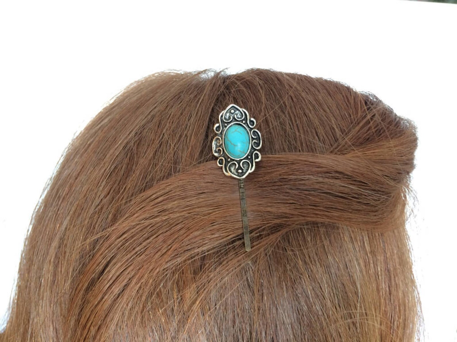 Turquoise Hair Clips Bohemian Hair Accessories Turquoise Head Etsy